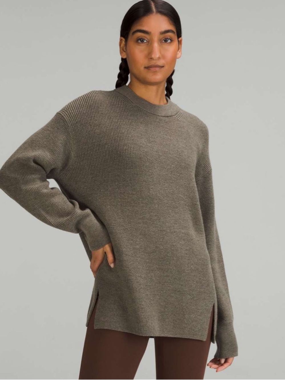 lululemon Merino Wool-Blend Ribbed Crew Sweater - Heather Nomad (olive taupe)